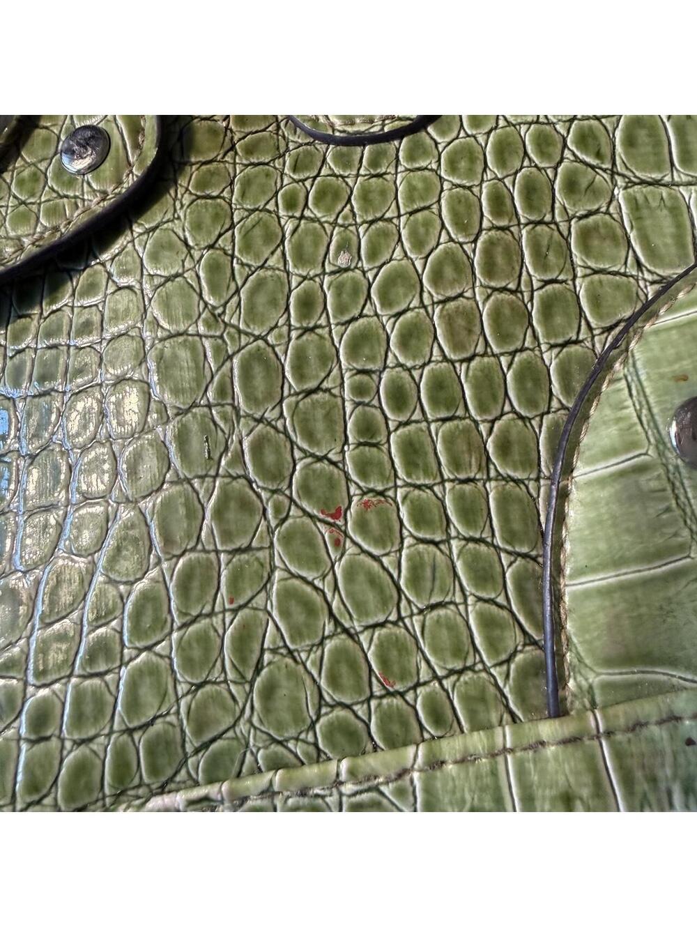 Green Crocodile Pattern Shoulder Bag with Flap Closure - Picture 7 of 7